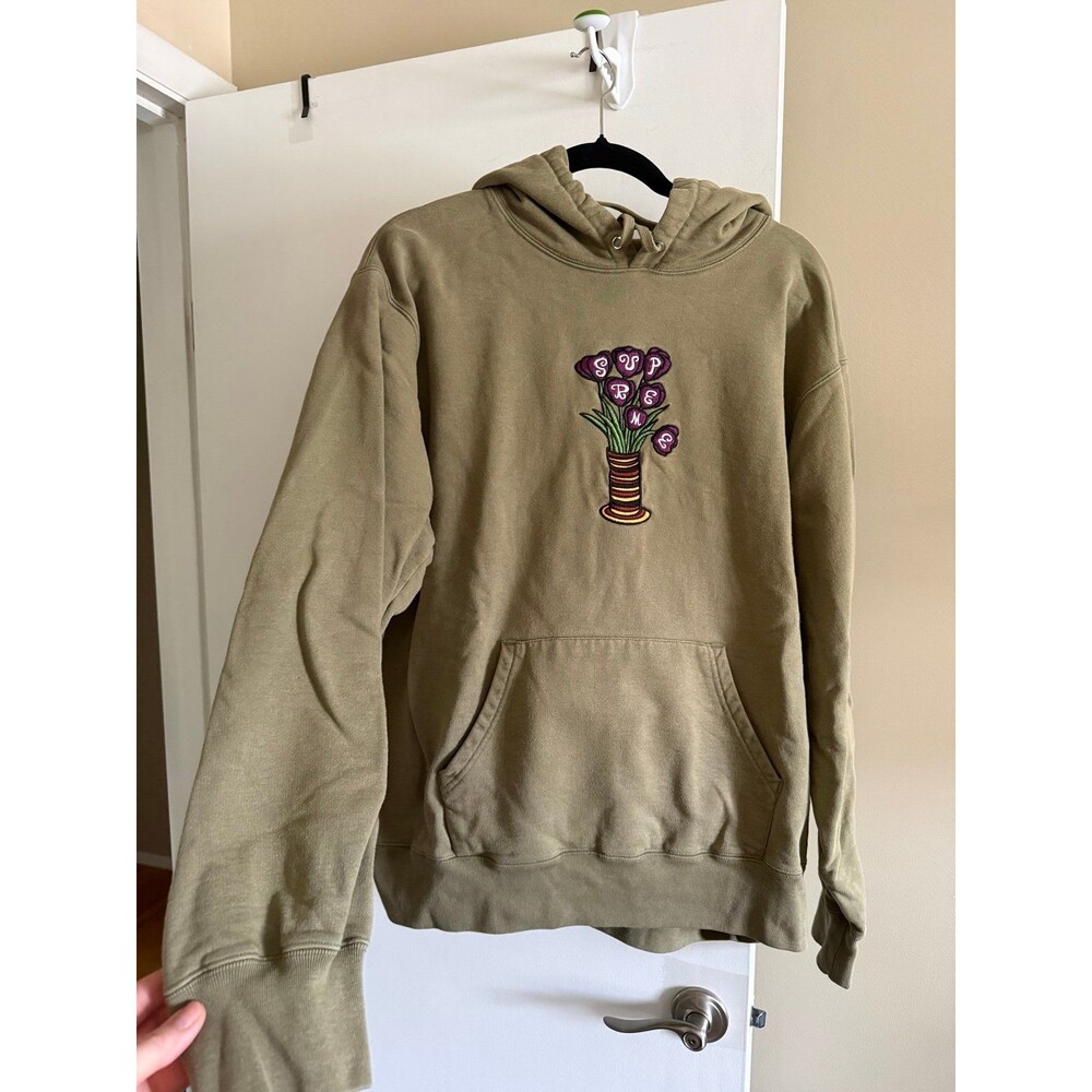Supreme FW18 Flowers Hooded Sweatshirt Light Olive Large